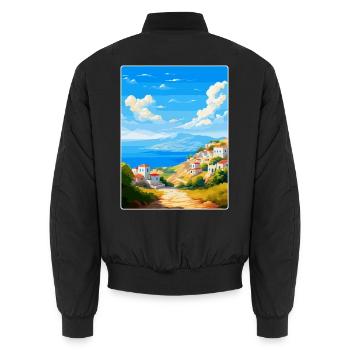 Kea Greece Vintage Travel Poster Souvenir Souvenir - Unisex Bomber Jacket - black - Back - AI Model Male 185 light (185cm)