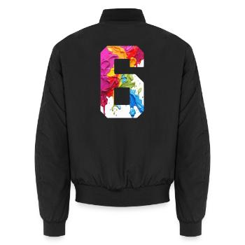COLORED NUMBER 6 COLORFUL 6TH BIRTHDAY - Unisex Bomber Jacket - black - Back - AI Model Male 185 light (185cm)