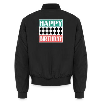 GEBURTSTAG. ALLES GUTE ZUM GEBURTSTAG. HERZLICHEN GEBURTSTAG - Unisex Bomberjacke - Schwarz - Hinten - AI Model Male 185 light (185cm)
