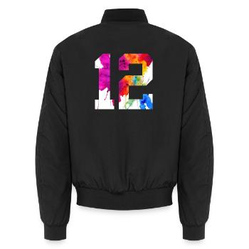 NUMBER 12 YEARS OLD 12TH BIRTHDAY - Unisex Bomber Jacket - black - Back - AI Model Male 185 light (185cm)