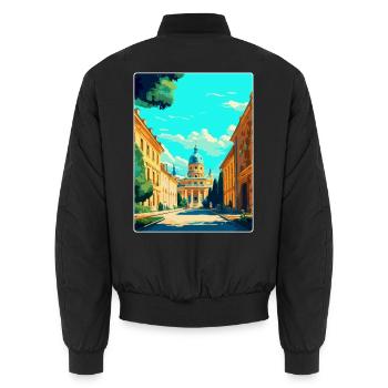 Potsdam Deutschland Vintage Reiseplakat Souvenir WPA - Unisex Bomberjacke - Schwarz - Hinten - AI Model Male 185 light (185cm)