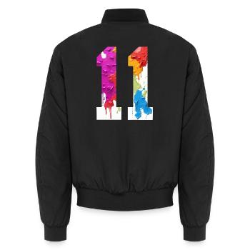 COLORED NUMBER 11 COLORFUL 11TH BIRTHDAY - Unisex Bomber Jacket - black - Back - AI Model Male 185 light (185cm)