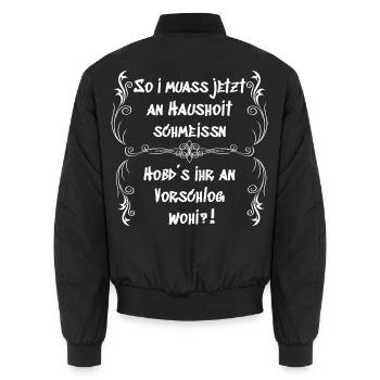 Bayerischer Dialekt Spruch Ornament - Unisex Bomberjacke - Schwarz - Hinten - AI Model Male 185 light (185cm)