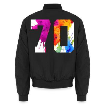 NUMBER 70 YEARS OLD 70TH BIRTHDAY - Unisex Bomber Jacket - black - Back - AI Model Male 185 light (185cm)