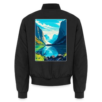 Souvenir de l’affiche de voyage vintage des fjords de Norvège - Bomber unisexe - noir - Dos - AI Model Male 185 light (185cm)