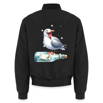maritime seagull message in a bottle seagulls - Unisex Bomber Jacket - black - Back - AI Model Male 185 light (185cm)