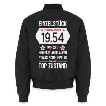 72. GEBURTSTAG 1954 EINZELSTÜCK PREISSCHILD - Unisex Bomberjacke - Schwarz - Hinten - AI Model Male 185 light (185cm)