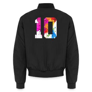 COLORED NUMBER 10 COLORFUL 10TH BIRTHDAY - Unisex Bomber Jacket - black - Back - AI Model Male 185 light (185cm)