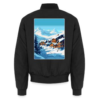 Val Thorens Frankreich Vintage Reiseplakat Souvenir - Unisex Bomberjacke - Schwarz - Hinten - AI Model Male 185 light (185cm)