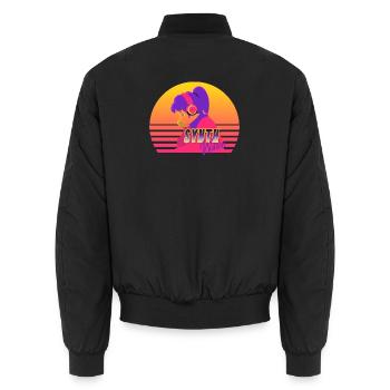 Synthwave Girl - Unisex Bomber Jacket - black - Back - AI Model Male 185 light (185cm)