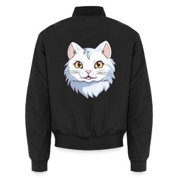 Amerikanische Locke Katze Cartoon Aquarell Illustration - Unisex Bomberjacke - Schwarz - Hinten - AI Model Male 185 light (185cm)