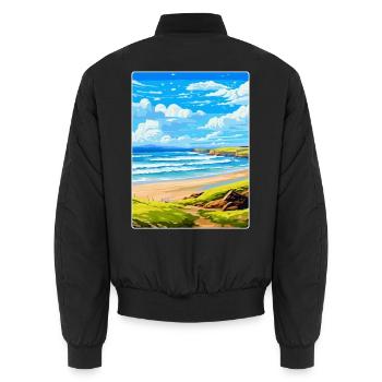 Constantine Bay Cornwall England Vereinigtes Königreich Reiseposter - Unisex Bomberjacke - Schwarz - Hinten - AI Model Male 185 light (185cm)