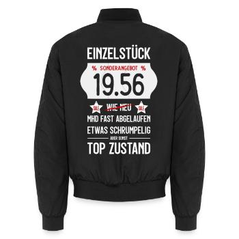 70. GEBURTSTAG 1956 EINZELSTÜCK PREISSCHILD - Unisex Bomberjacke - Schwarz - Hinten - AI Model Male 185 light (185cm)