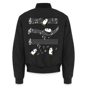 Musikalische Pinguine auf Notenbalken - Unisex Bomberjacke - Schwarz - Hinten - AI Model Male 185 light (185cm)