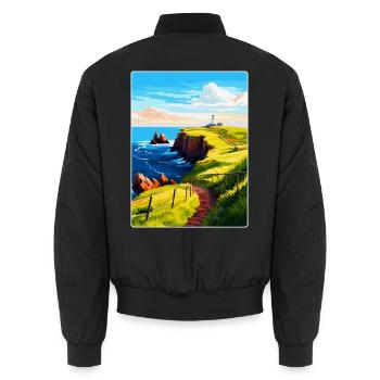 St Abbs Head Schottland Uk Vintage Reiseposter WPA - Unisex Bomberjacke - Schwarz - Hinten - AI Model Male 185 light (185cm)