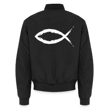 Fisch Christentum Symbol Religion Kirche weiß - Unisex Bomberjacke - Schwarz - Hinten - AI Model Male 185 light (185cm)