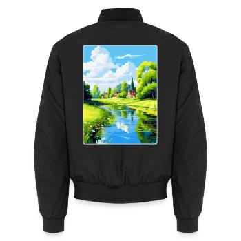 Spreewald Deutschland Vintage Reiseplakat Souvenir - Unisex Bomberjacke - Schwarz - Hinten - AI Model Male 185 light (185cm)