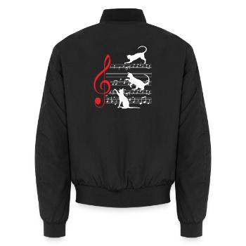 Cat Cats Sheet Music Musician - Unisex Bomber Jacket - black - Back - AI Model Male 185 light (185cm)