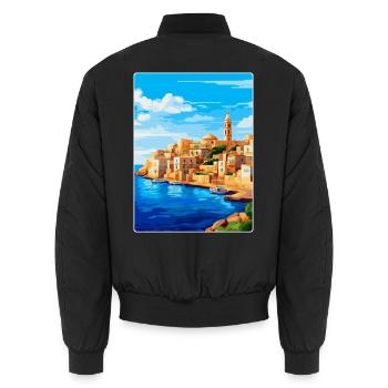 Malta Vintage Travel Poster Souvenir WPA Souvenir - Unisex Bomber Jacket - black - Back - AI Model Male 185 light (185cm)