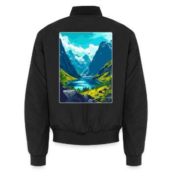 Souvenir de l’affiche de voyage vintage des fjords de Norvège - Bomber unisexe - noir - Dos - AI Model Male 185 light (185cm)