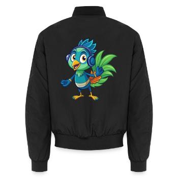Pfau Lustige Zeichentrickfigur Kopfhörer Musik - Unisex Bomberjacke - Schwarz - Hinten - AI Model Male 185 light (185cm)