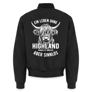 Leben ohne Highland Rind ist möglich aber sinnlos - Unisex Bomberjacke - Schwarz - Hinten - AI Model Male 185 light (185cm)