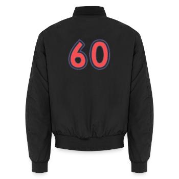 60. 60 YEARS. 60th ANNIVERSARY. 60TH BIRTHDAY. - Unisex Bomber Jacket - black - Back - AI Model Male 185 light (185cm)