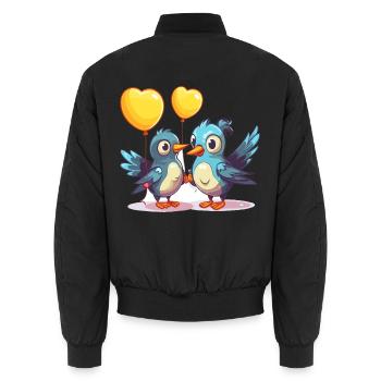 Jay Birds Kawaii Cartoon Haustier spielt mit Luftballons - Unisex Bomberjacke - Schwarz - Hinten - AI Model Male 185 light (185cm)