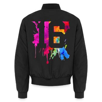 16 YEARS 16TH BIRTHDAY - Unisex Bomber Jacket - black - Back - AI Model Male 185 light (185cm)
