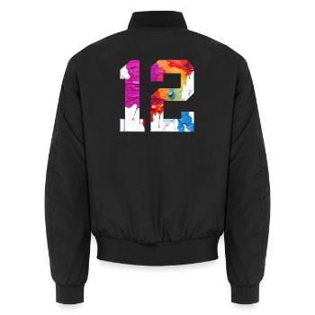 COLORED NUMBER 12 COLORFUL 12TH BIRTHDAY - Unisex Bomber Jacket - black - Back - AI Model Male 185 light (185cm)