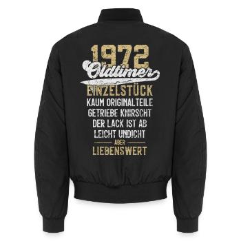 LUSTIG 54. GEBURTSTAG OLDTIMER 1972 EINZELSTÜCK - Unisex Bomberjacke - Schwarz - Hinten - AI Model Male 185 light (185cm)