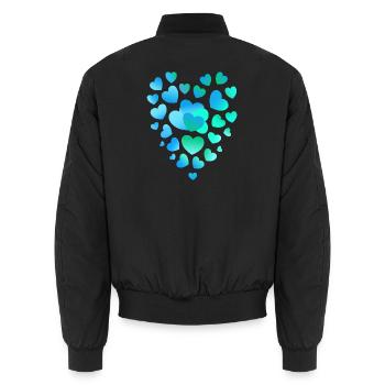 blaue Herzen viele Herzen - Unisex Bomberjacke - Schwarz - Hinten - AI Model Male 185 light (185cm)