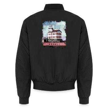 Märke leuchtturm produkte, Finnland Leuchtturm, Farbe - Unisex Bomberjacke - Schwarz - Hinten - AI Model Male 185 light (185cm)
