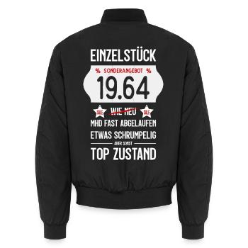 62. GEBURTSTAG 1964 EINZELSTÜCK PREISSCHILD - Unisex Bomberjacke - Schwarz - Hinten - AI Model Male 185 light (185cm)