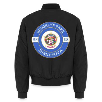 Brooklyn Park Minnesota Flagge USA Souvenir Abzeichen - Unisex Bomberjacke - Schwarz - Hinten - AI Model Male 185 light (185cm)