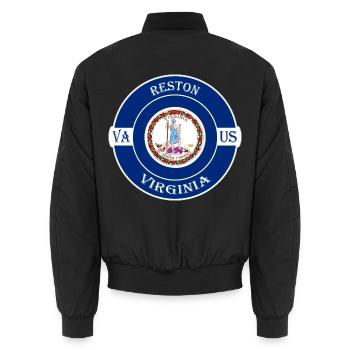 Reston Virginia Flagge USA Reise Souvenir Abzeichen - Unisex Bomberjacke - Schwarz - Hinten - AI Model Male 185 light (185cm)