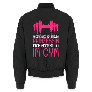 Princess Gym saying - Princess in the gym - Unisex Bomber Jacket - black - Back - AI Model Male 185 light (185cm)