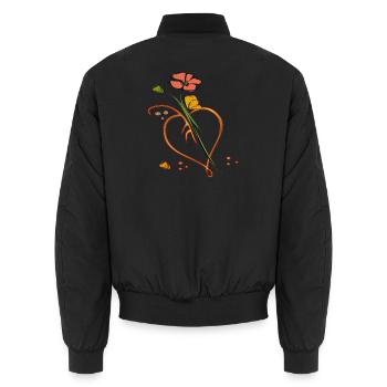 Flowers, flower with leaf in the shape of a heart - Unisex Bomber Jacket - black - Back - AI Model Male 185 light (185cm)