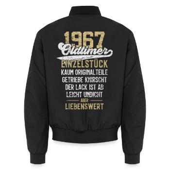 LUSTIG 59. GEBURTSTAG OLDTIMER 1967 EINZELSTÜCK - Unisex Bomberjacke - Schwarz - Hinten - AI Model Male 185 light (185cm)