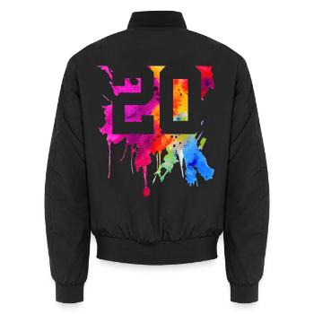 20 YEARS 20TH BIRTHDAY - Unisex Bomber Jacket - black - Back - AI Model Male 185 light (185cm)