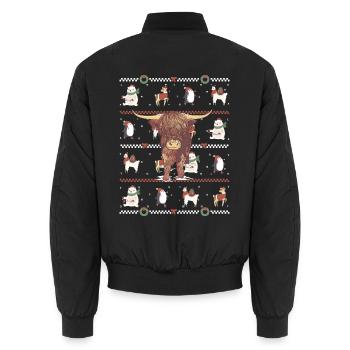 Schottisches Hochlandrind Ugly Christmas - Unisex Bomberjacke - Schwarz - Hinten - AI Model Male 185 light (185cm)