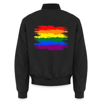 Regenbogen Fahne - Unisex Bomberjacke - Schwarz - Hinten - AI Model Male 185 light (185cm)