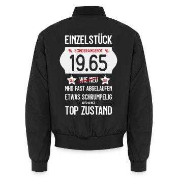61. GEBURTSTAG 1965 EINZELSTÜCK PREISSCHILD - Unisex Bomberjacke - Schwarz - Hinten - AI Model Male 185 light (185cm)