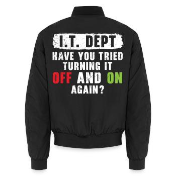 Ruhig bleiben und ein Ticket einreichen - Unisex Bomberjacke - Schwarz - Hinten - AI Model Male 185 light (185cm)