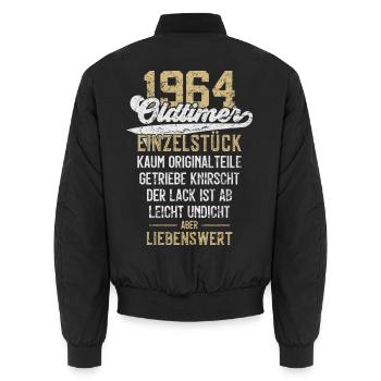 LUSTIG 62. GEBURTSTAG OLDTIMER 1964 EINZELSTÜCK - Unisex Bomberjacke - Schwarz - Hinten - AI Model Male 185 light (185cm)