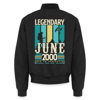 Juni 2000 Geburtstagsgeschenk, Jahrgang Juni 2000. - Unisex Bomberjacke - Schwarz - Hinten - AI Model Male 185 light (185cm)