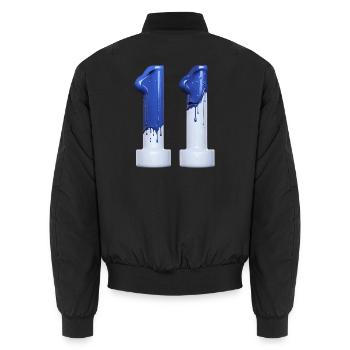 NO. 11 NUMBER 11 BLUE WHITE 11TH BIRTHDAY - Unisex Bomber Jacket - black - Back - AI Model Male 185 light (185cm)