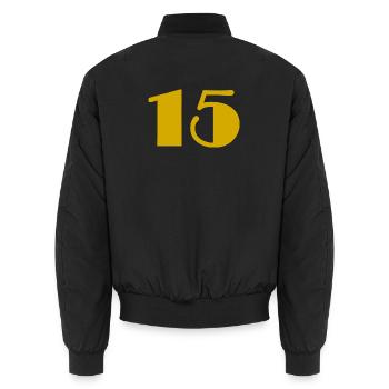 15. 15 YEARS. 15th ANNIVERSARY. 15 YEAR ANNIVERSARY. - Unisex Bomber Jacket - black - Back - AI Model Male 185 light (185cm)