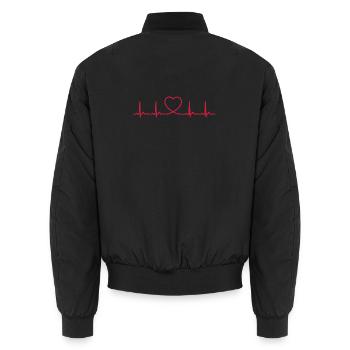 Herzschlag-EKG-Linie Medizinischer Pulswellen-Ikon-Vektor - Unisex Bomberjacke - Schwarz - Hinten - AI Model Male 185 light (185cm)