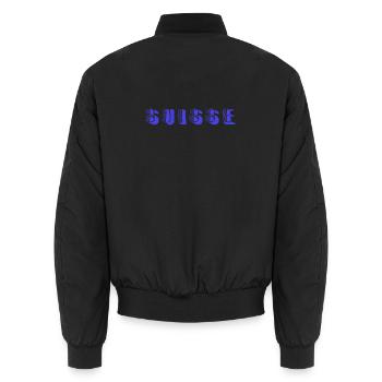 SWITZERLAND. COUNTRY. GENEVA. SWITZERLAND. HUMOR. COUNTRY - Unisex Bomber Jacket - black - Back - AI Model Male 185 light (185cm)